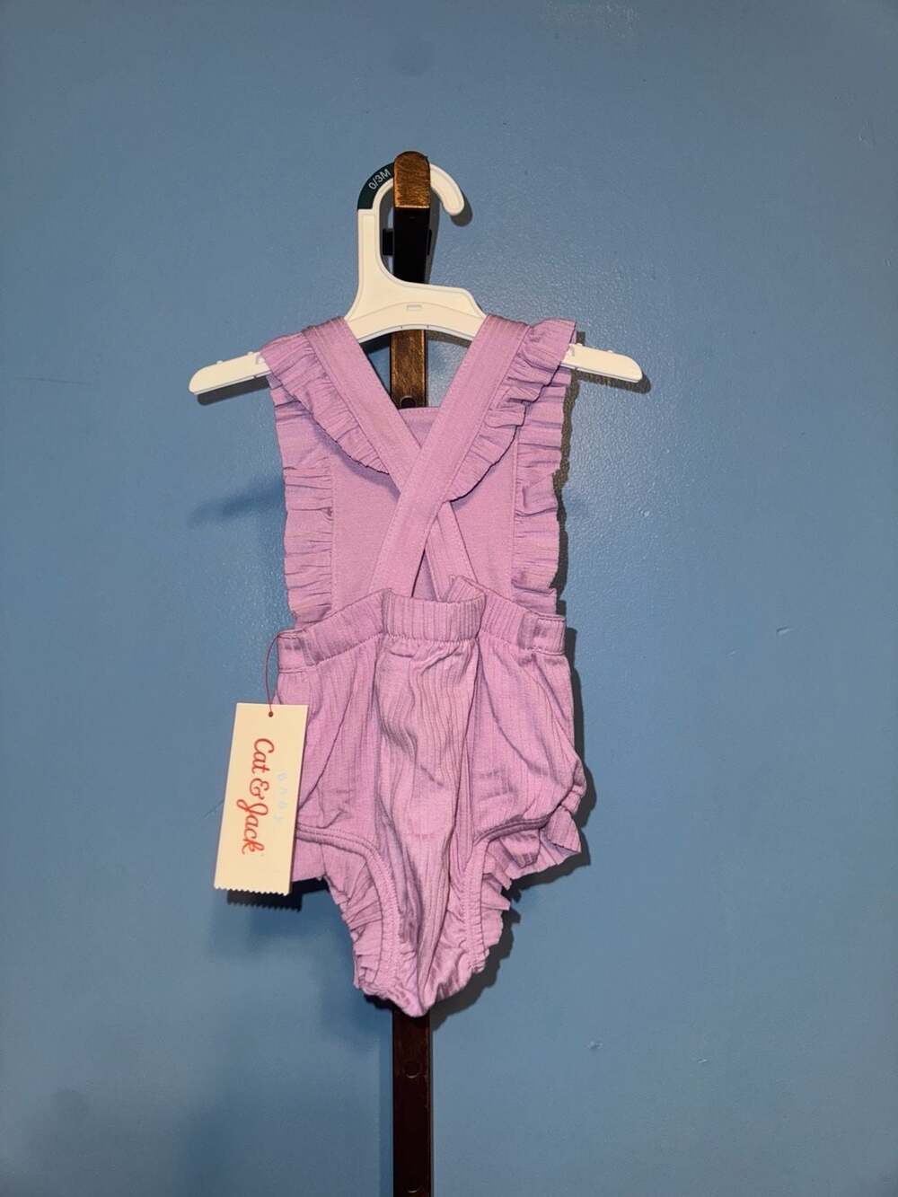 Cat & Jack Baby Girls' Ribbed Ruffle Romper, Purple, Size 0-3M - Picture 2 of 3